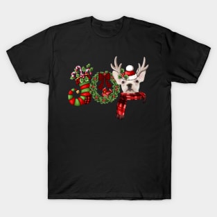 Christmas Joy Dwarf Stocking Reindeer French Bulldog T-Shirt